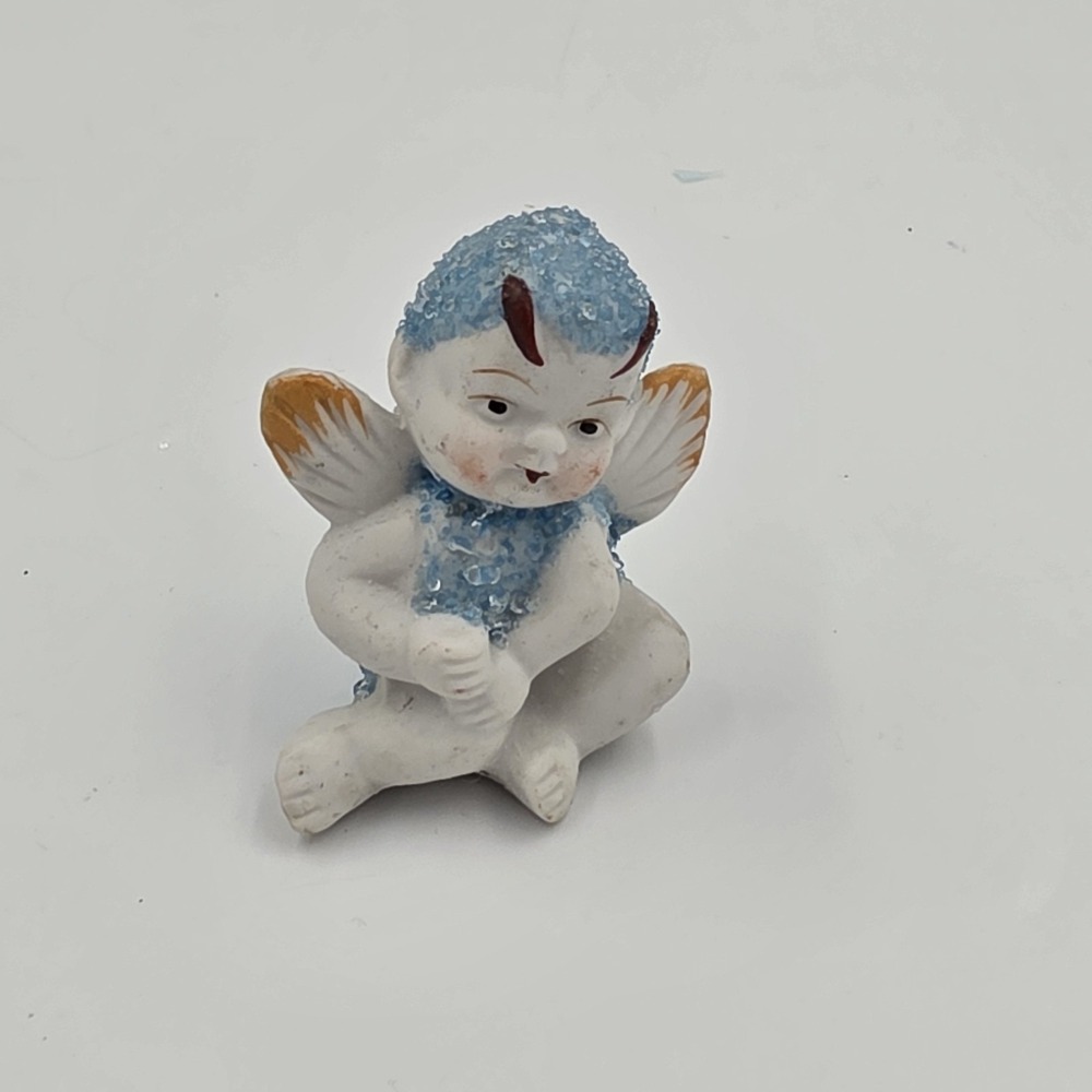 Bisque Sugar Butterfly Babies Figurine‎ 1950's MCM Japan  Porcelain Blue Vintage